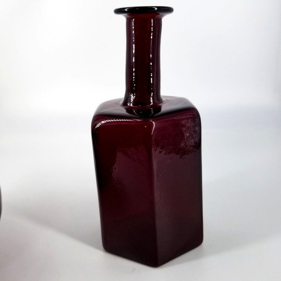 Hand Blown Glass Vase Red Ruby Studio Art Heavy Bud Vase Jug Pair Biomorphic MCM - Picture 6 of 13